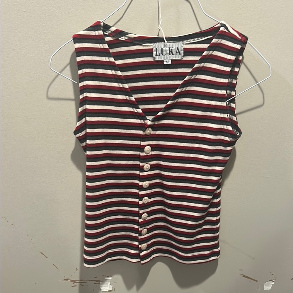 Women's Striped Sleeveless Top - Red, Black, White